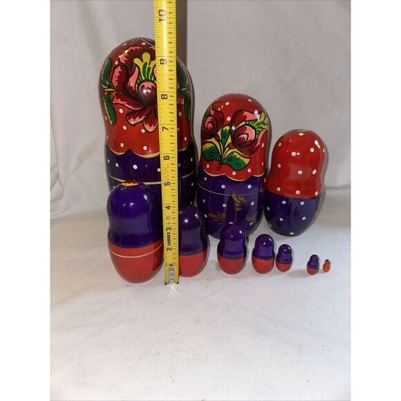 Russian Babushka‎ Handpainted Nesting Doll 10Dolls Matryoshka - Picture 8 of 15